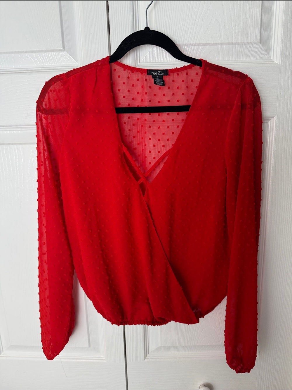 rue21 Red Textured Surplice Long-Sleeve Top